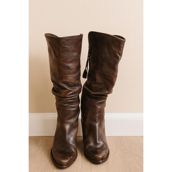 Bronx Brown Leather Slouch Mid-Calf Boots | Western Vintage Festival Style - Picture 1 of 4